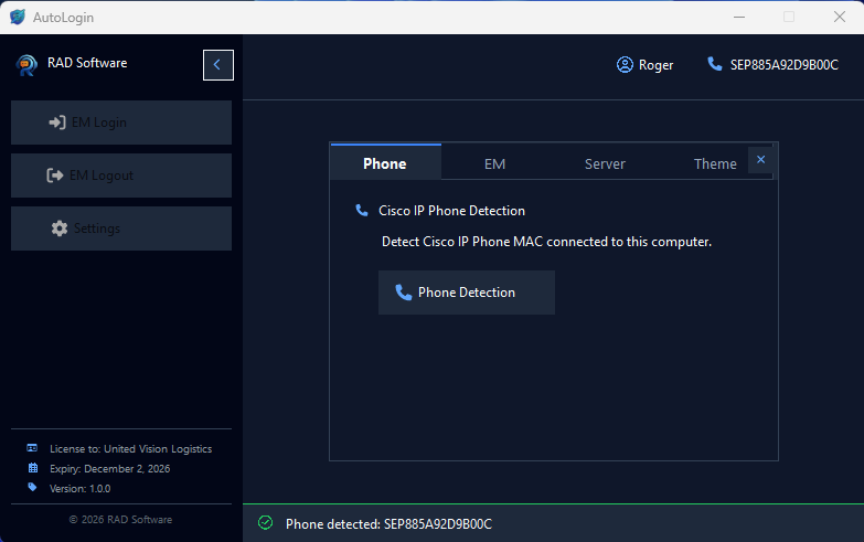 AutoLogin Phone Detected Interface